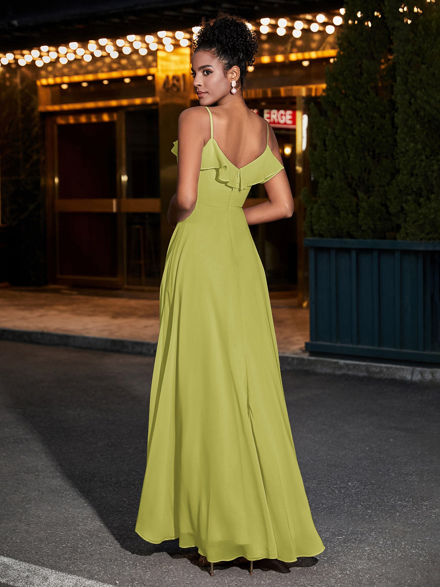Spaghetti Strap Chiffon Bridesmaid Gowns-Clover
